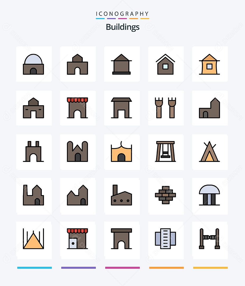 Conjunto de Ícones de Edifícios Modernos Ilustração Vetor EPS