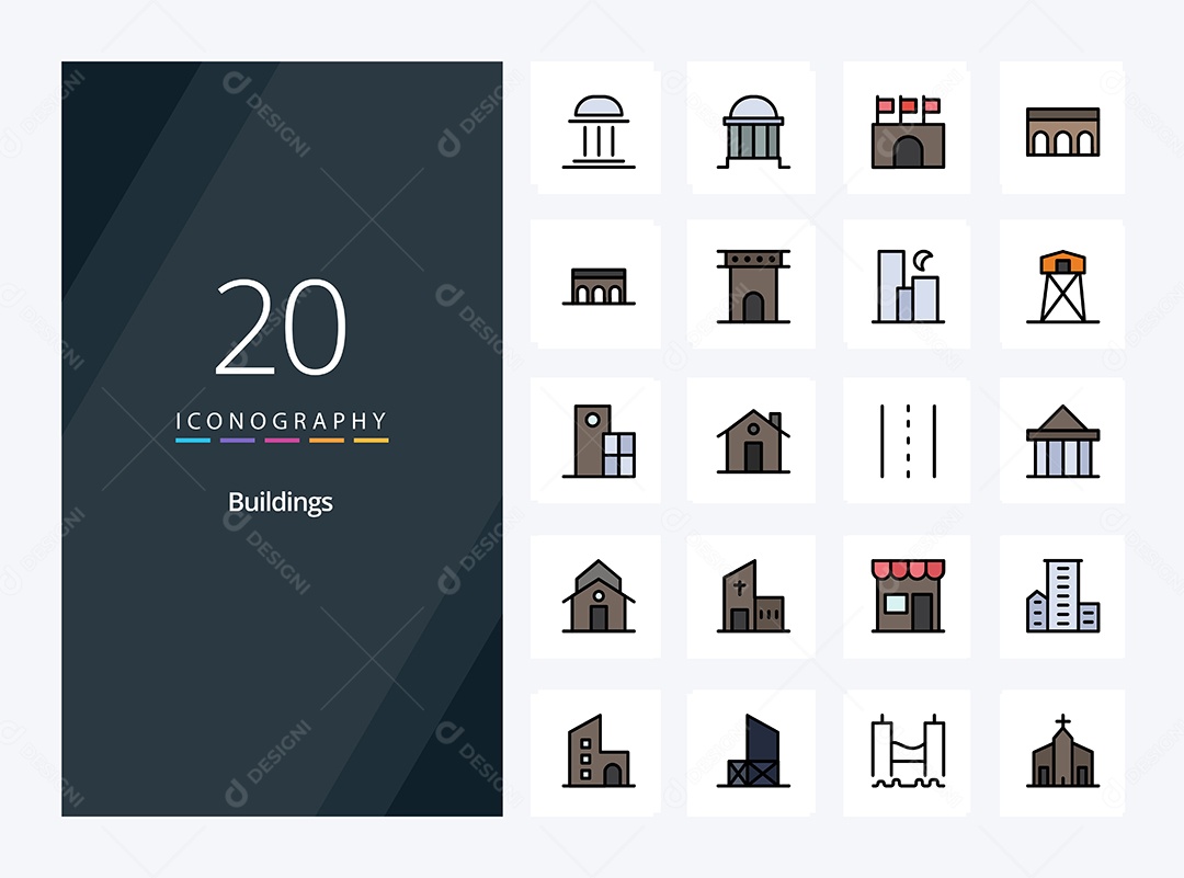 Conjunto de Ícones de Edifícios Modernos Ilustração Vetor EPS