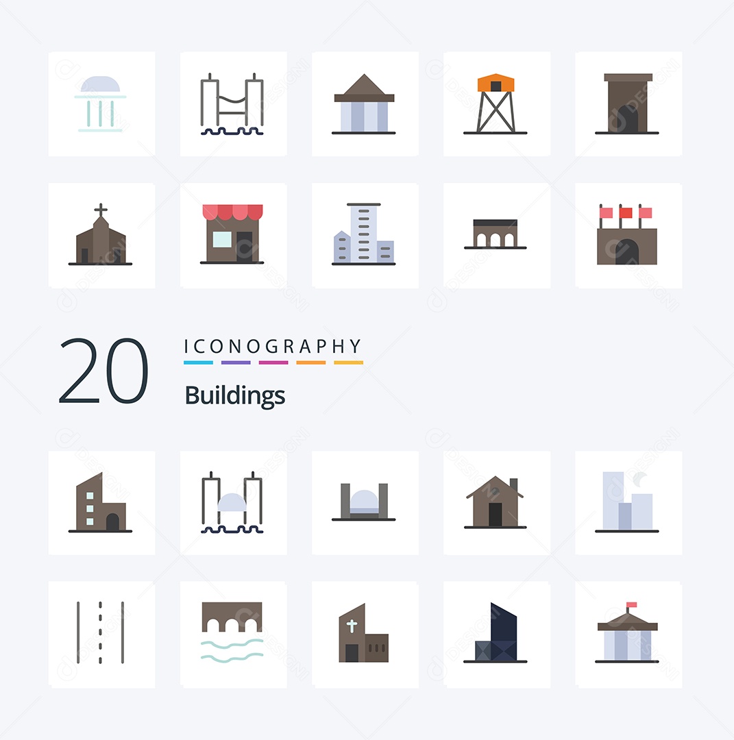 Conjunto de Ícones de Edifícios Modernos Ilustração Vetor EPS