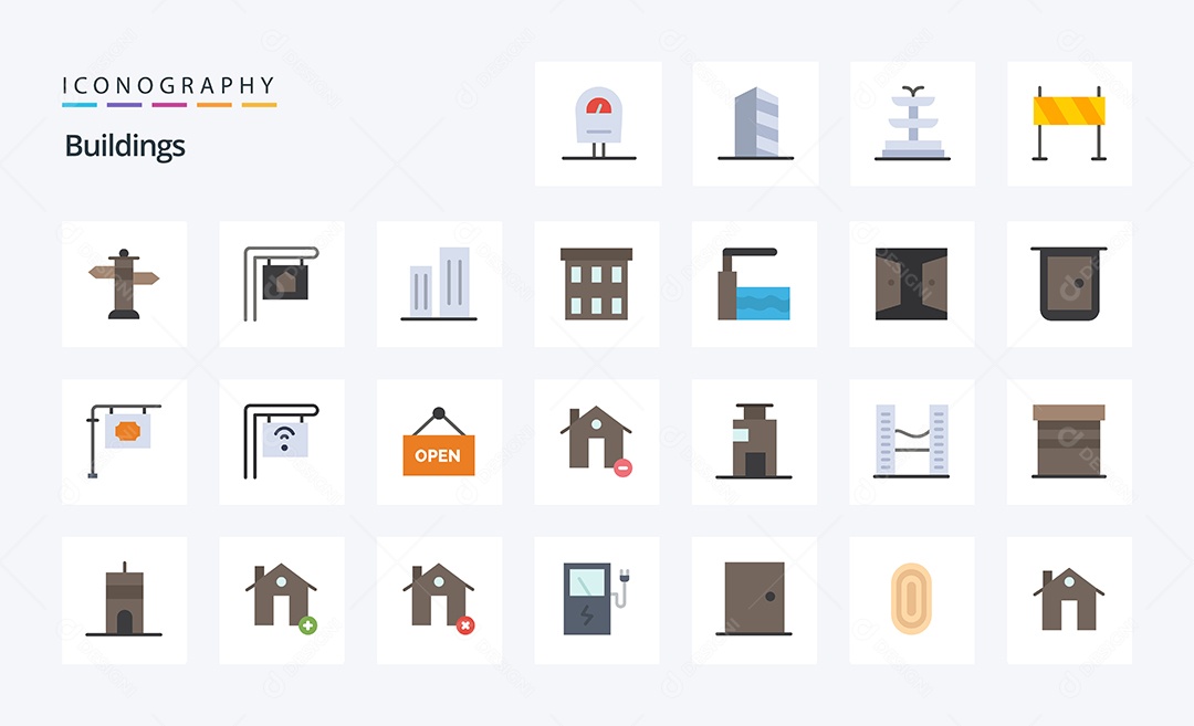 Conjunto de Ícones de Edifícios Modernos Ilustração Vetor EPS