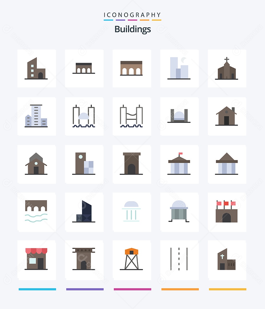 Conjunto de Ícones de Edifícios Modernos Ilustração Vetor EPS