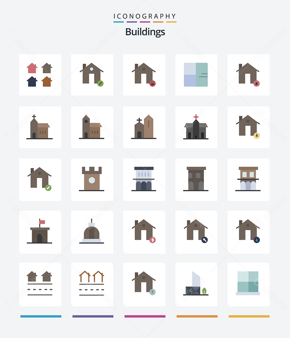 Conjunto de Ícones de Edifícios Modernos Ilustração Vetor EPS