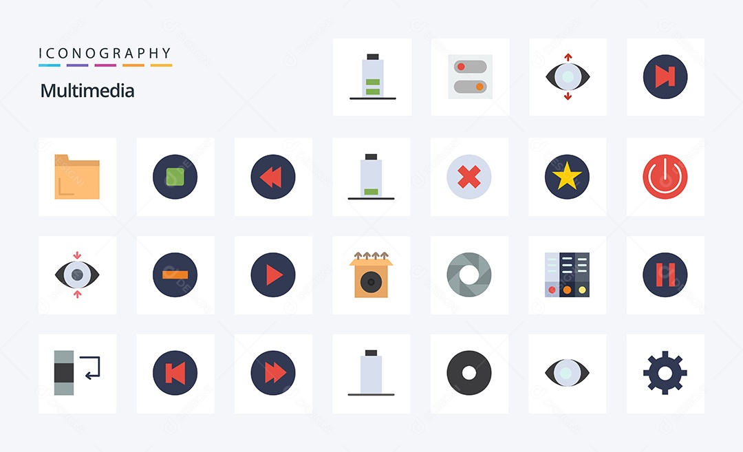 Conjunto de Ícones de Multimídia Ilustração Vetor EPS