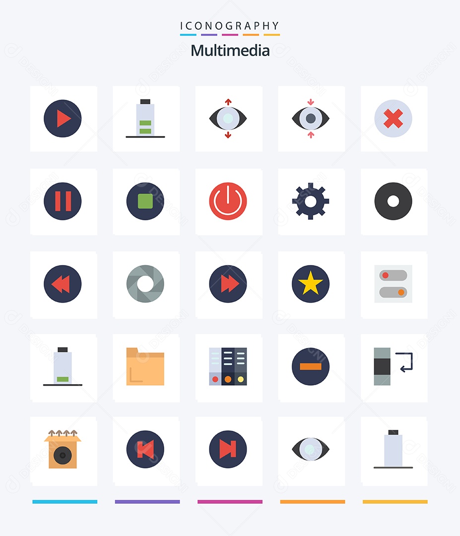 Conjunto de Ícones de Multimídia Ilustração Vetor EPS