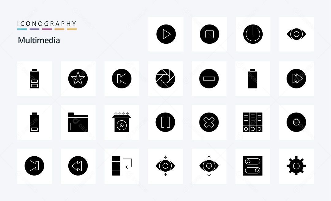 Conjunto de Ícones de Multimídia Ilustração Vetor EPS