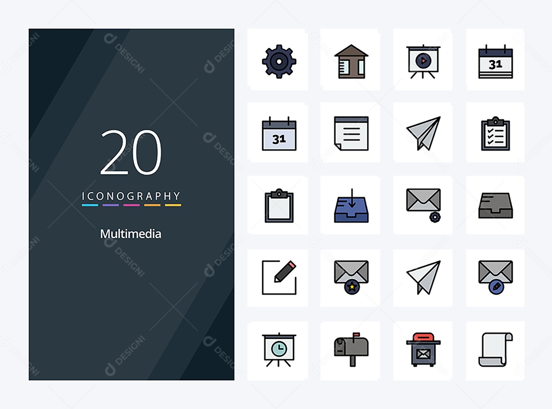 Conjunto de Ícones de Multimídia Ilustração Vetor EPS