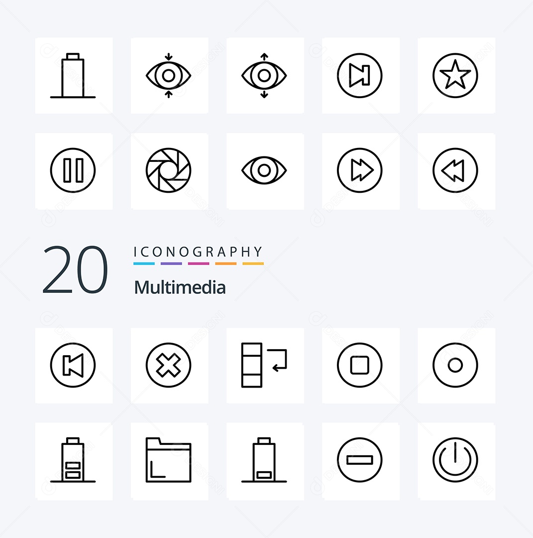 Conjunto de Ícones de Multimídia Ilustração Vetor EPS
