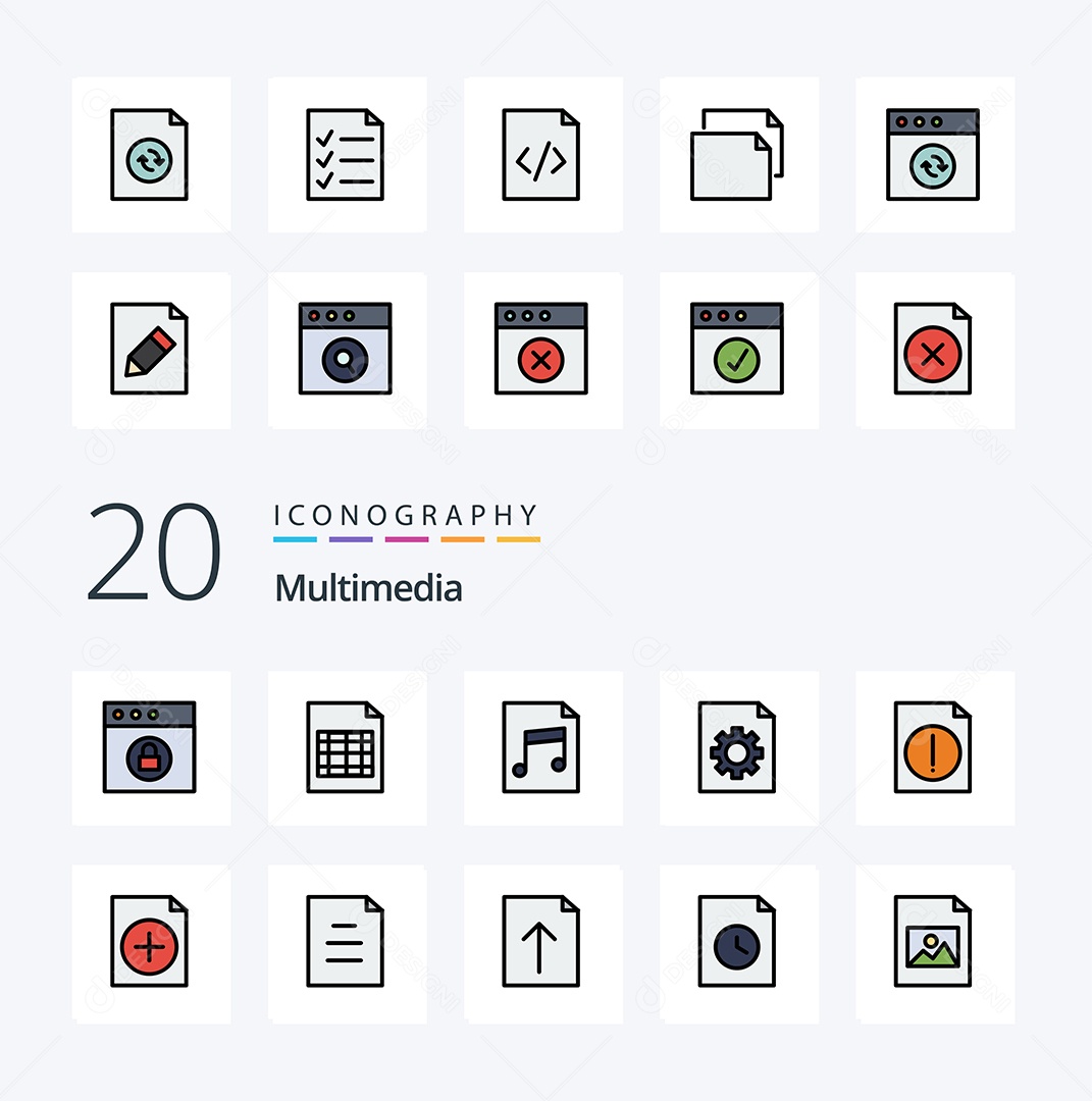 Conjunto de Ícones de Multimídia Ilustração Vetor EPS