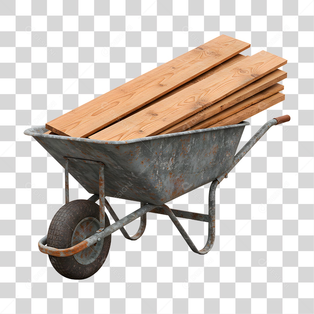 Carrinho de Mão com Tábuas PNG Transparente
