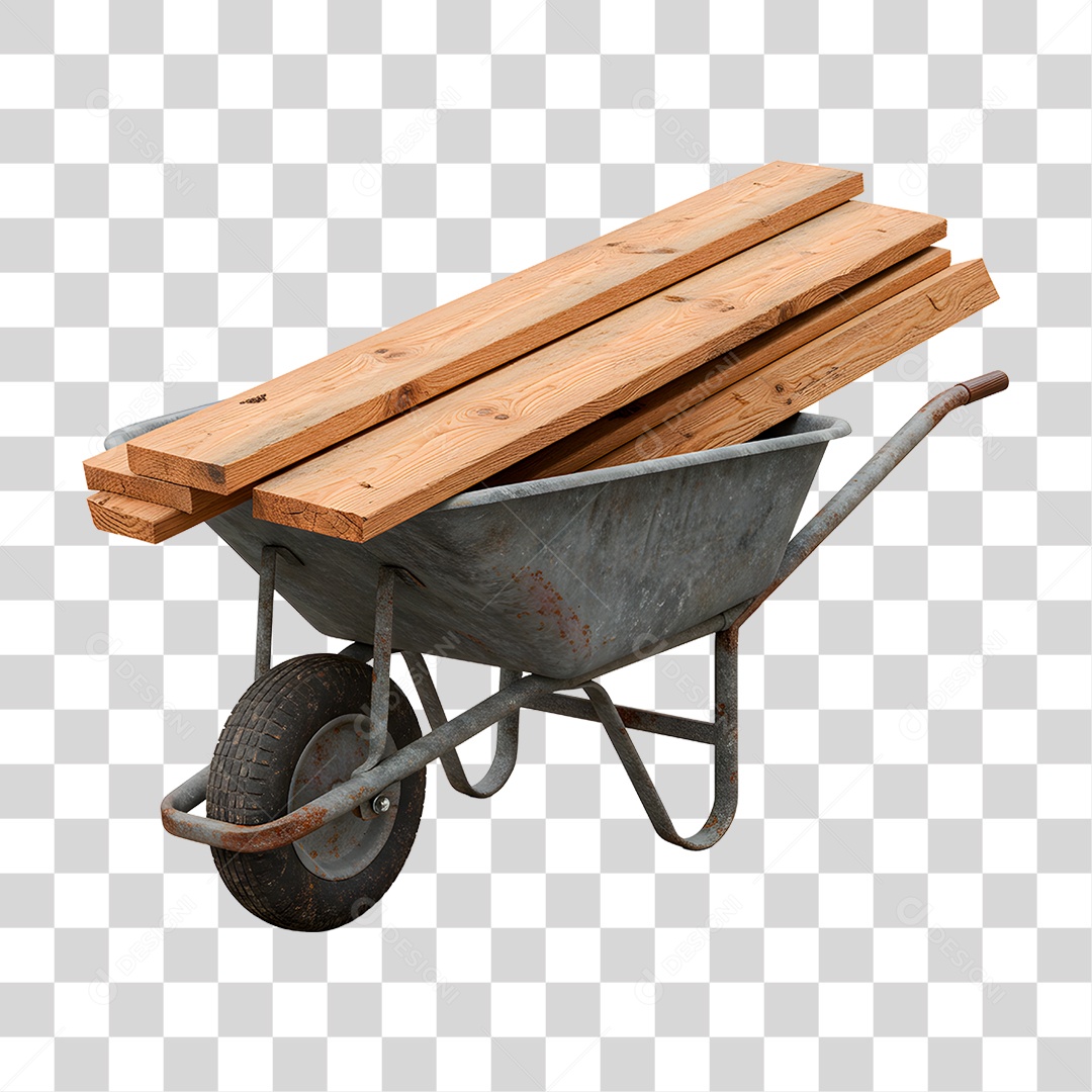 Carrinho de Mão com Tábuas PNG Transparente