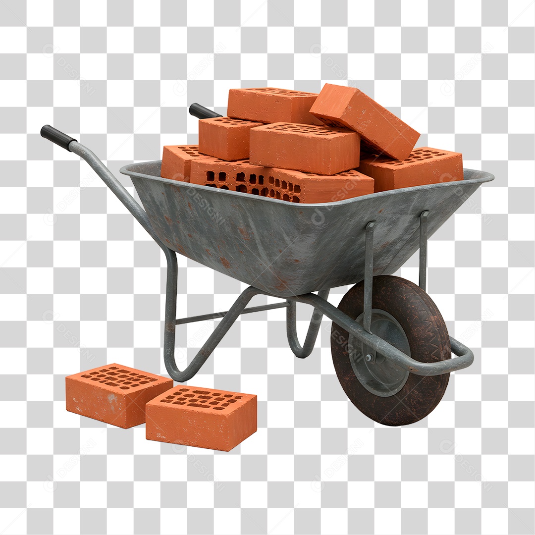 Carrinho de Mão com Tijolos PNG Transparente