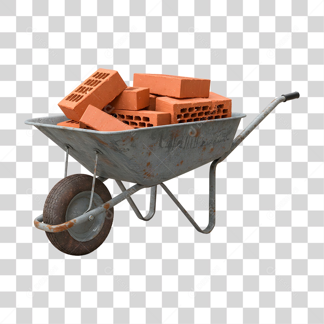 Carrinho de Mão com Tijolos PNG Transparente