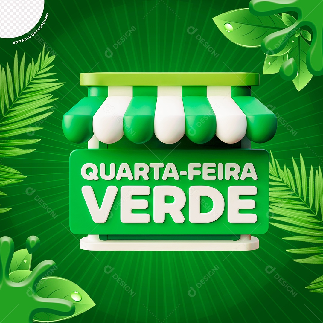 Selo 3D Quarta Feira Verde Para Composição PSD