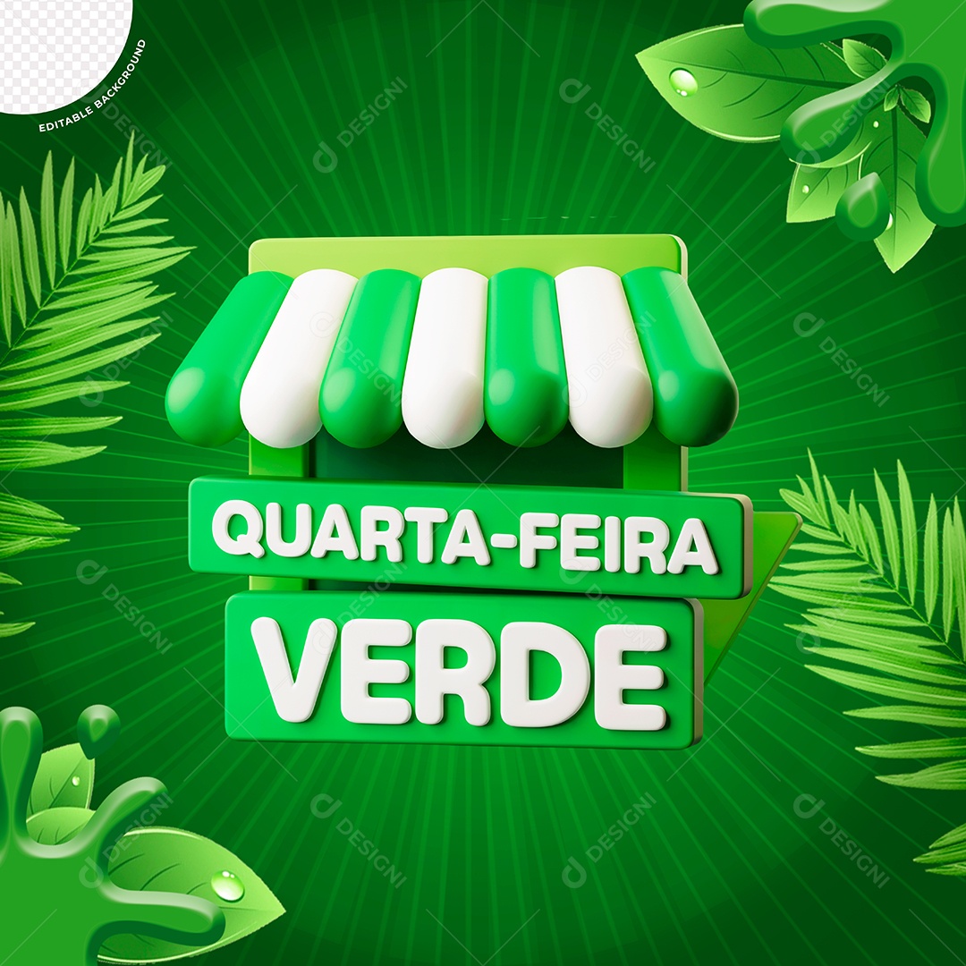Selo 3D Quarta Feira Verde Para Composição PSD