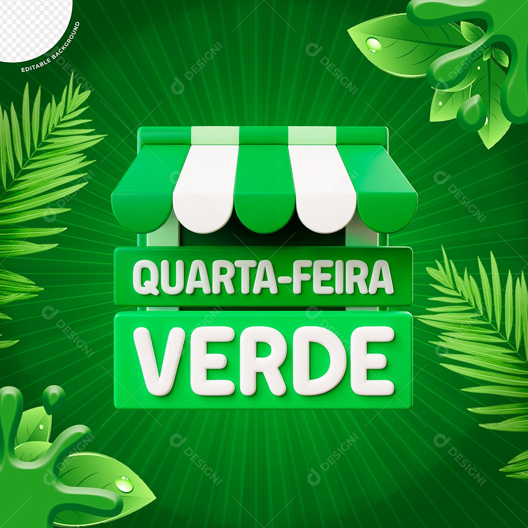 Selo 3D Quarta Feira Verde Para Composição PSD