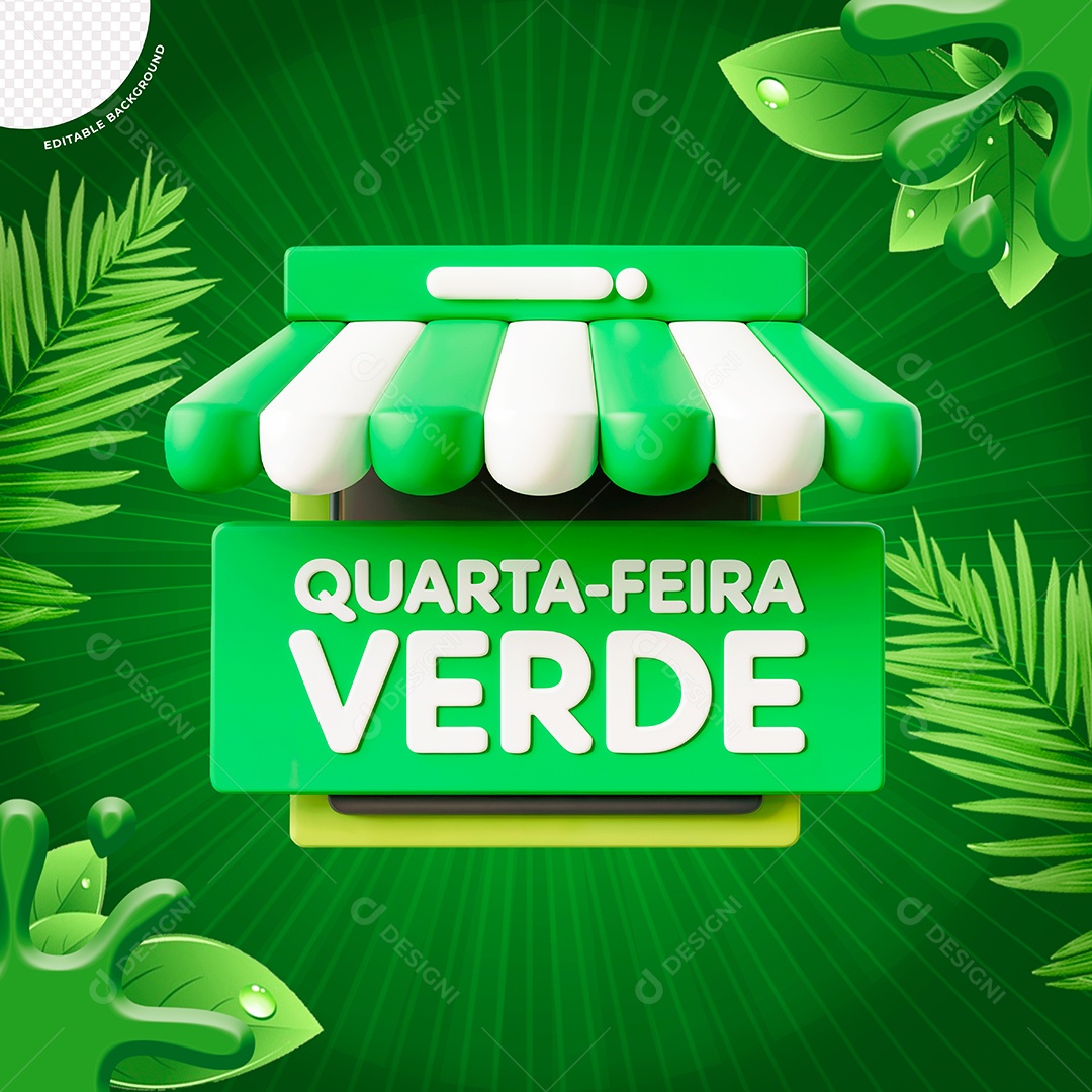 Selo 3D Quarta Feira Verde Para Composição PSD
