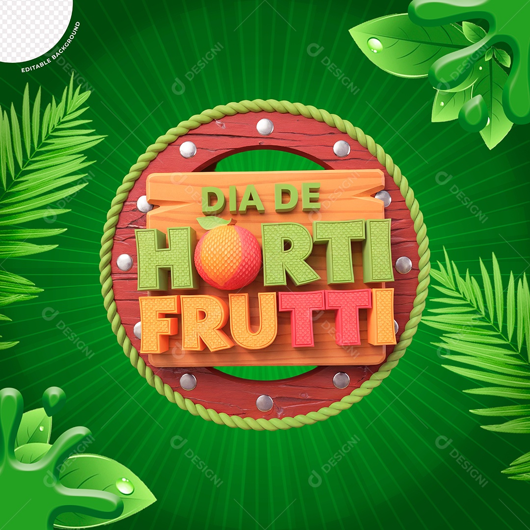 Selo 3D Dia de Hortifruti Feira Verde Para Composição PSD