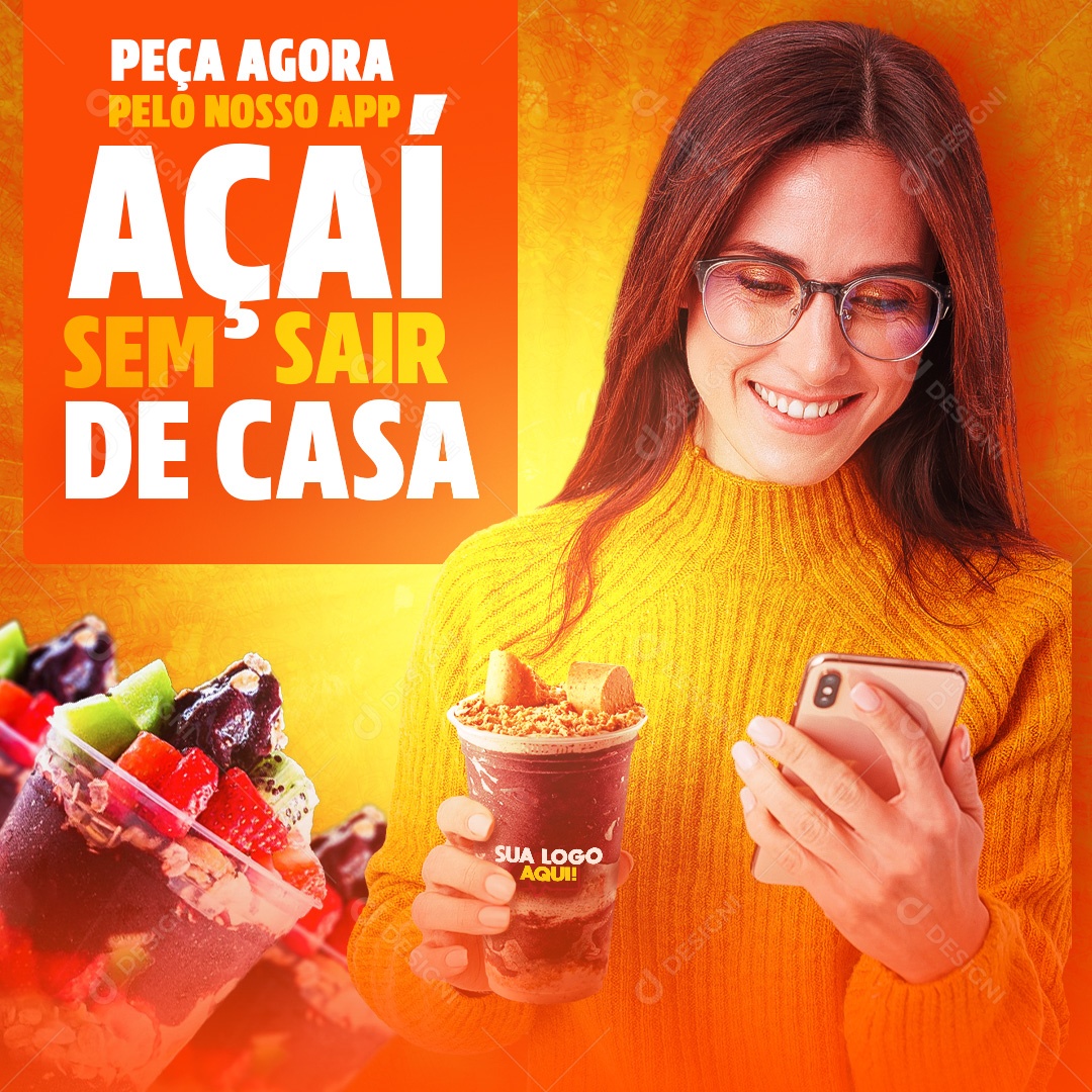 Açaiteria Açaí Sem Sair de Casa Social Media PSD Editável