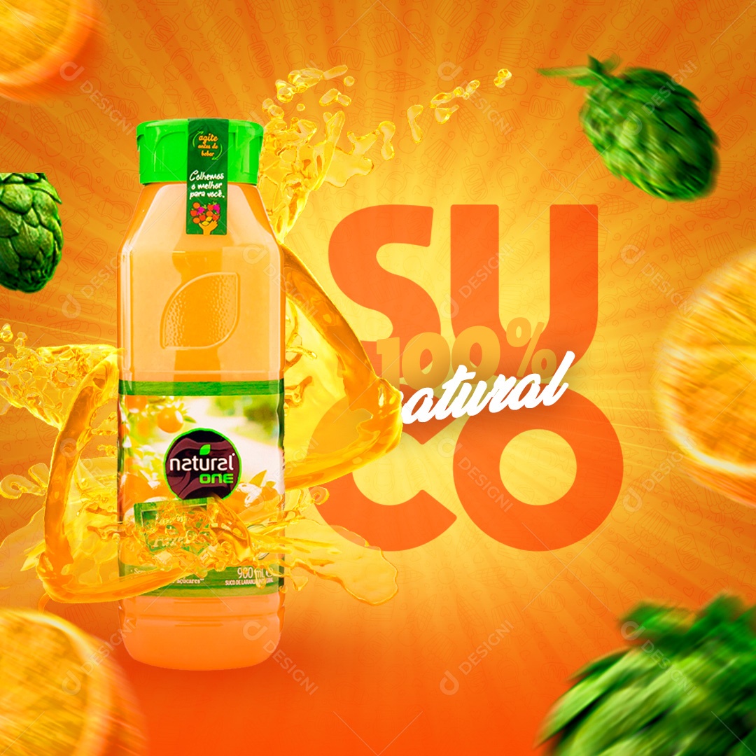 Suco 100% Natural Social Media PSD Editável