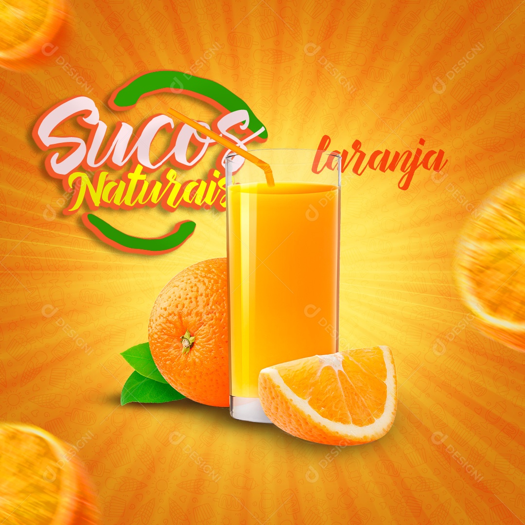 Sucos Naturais Laranja Social Media PSD Editável