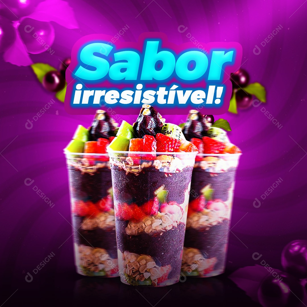 Açaiteria Sabor Irresistível Social Media PSD Editável