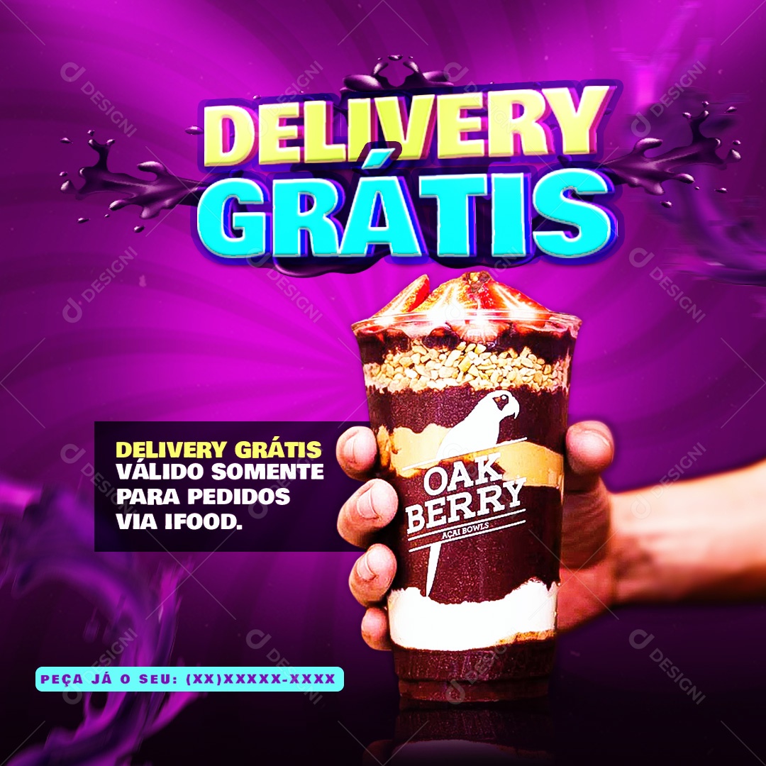 Açaiteria Delivery Grátis Social Media PSD Editável