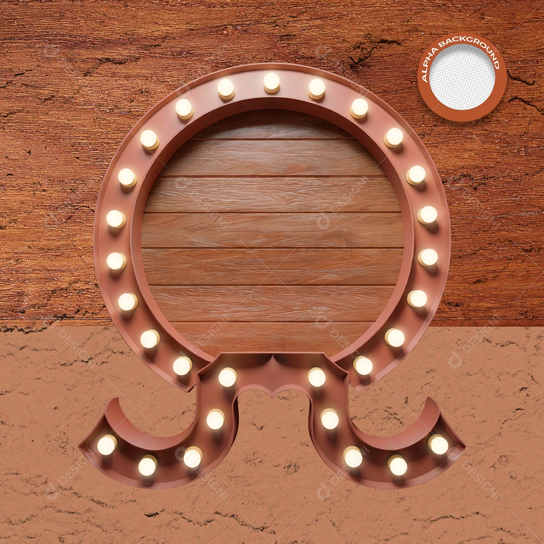 Letreiro de Madeira Com Luzes Elemento 3D Para Composição PSD