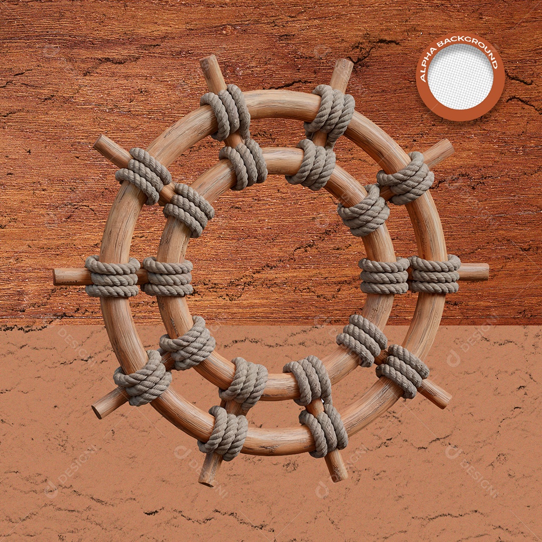 Roda De Madeira Com Cordas Elemento 3D Para Composição PSD