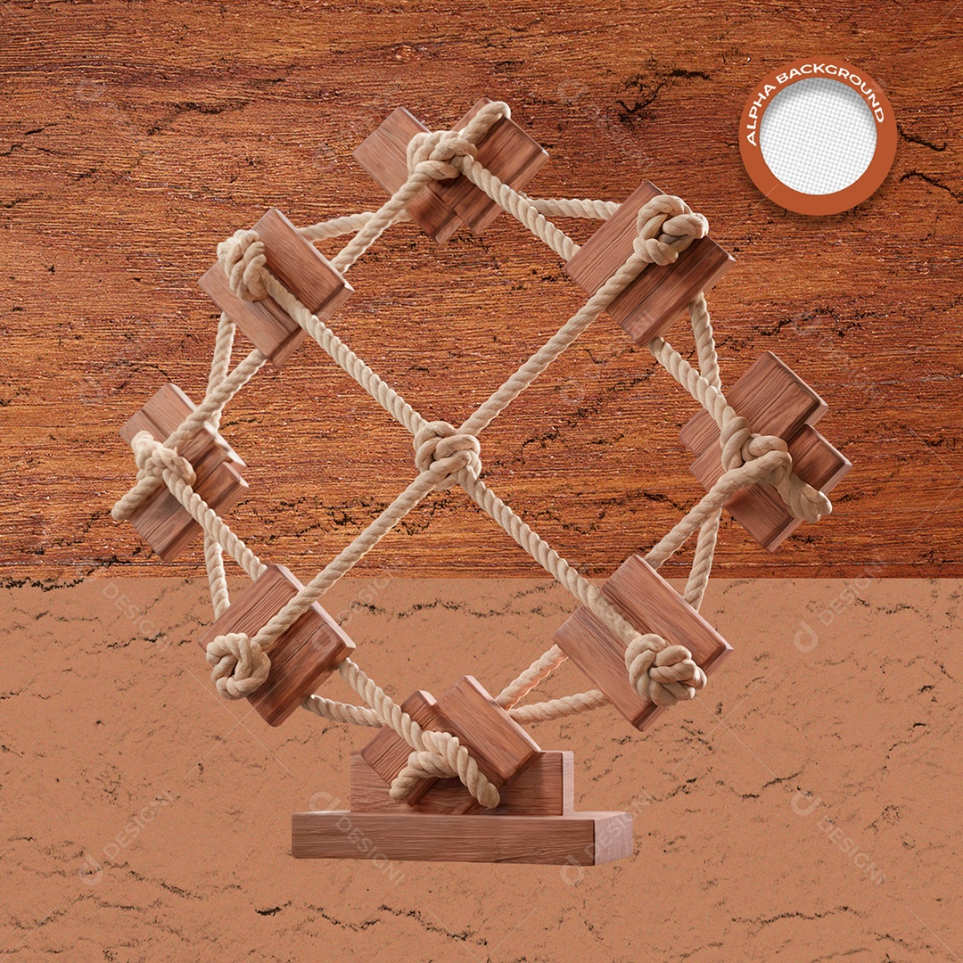 Roda De Madeira Com Cordas Elemento 3D Para Composição PSD