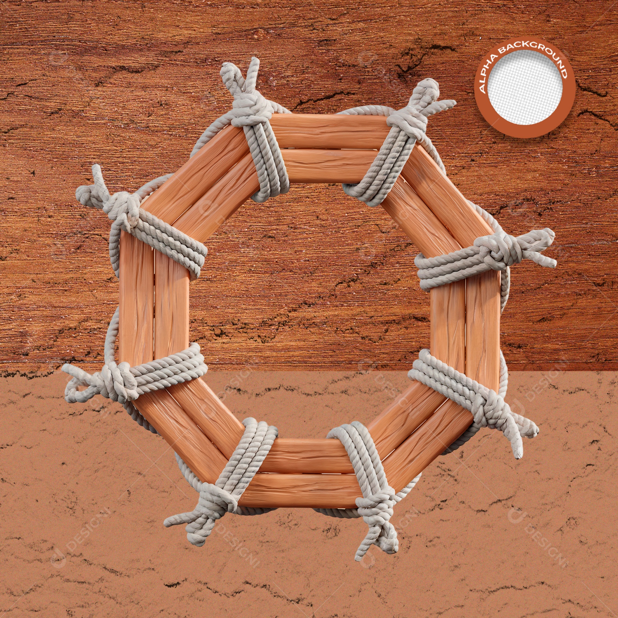 Roda De Madeira Com Cordas Elemento 3D Para Composição PSD