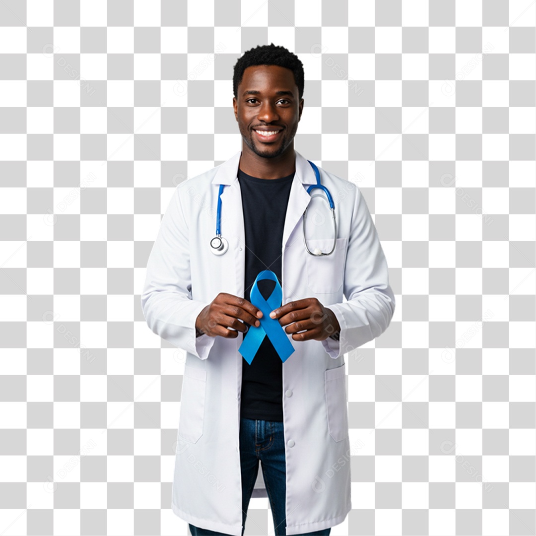 Médico com Laço Azul Novembro Azul PNG Transparente