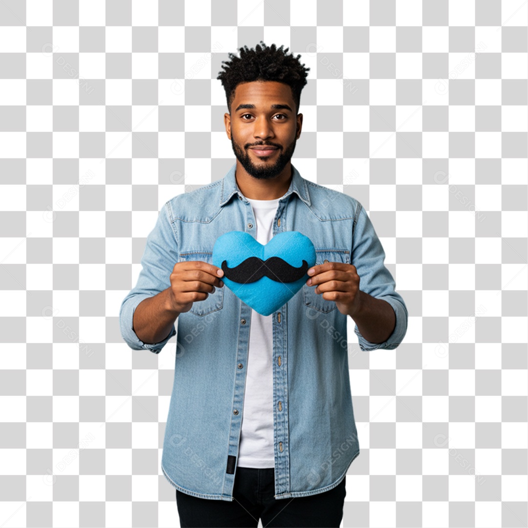 Homem com Coração Azul Novembro Azul PNG Transparente