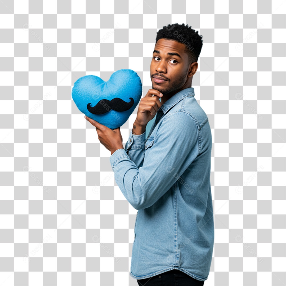 Homem com Coração Azul Novembro Azul PNG Transparente