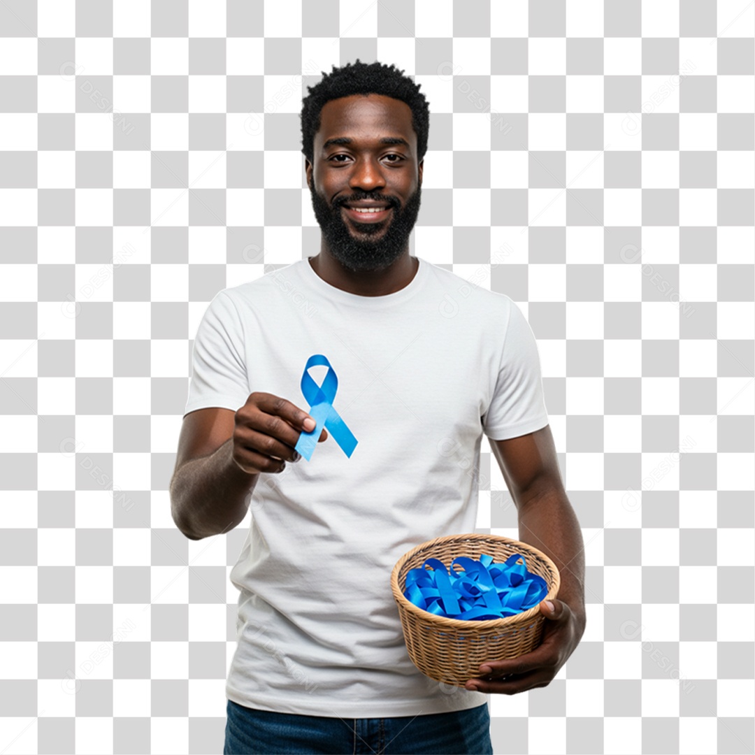 Homem com Laço Azul Novembro Azul PNG Transparente