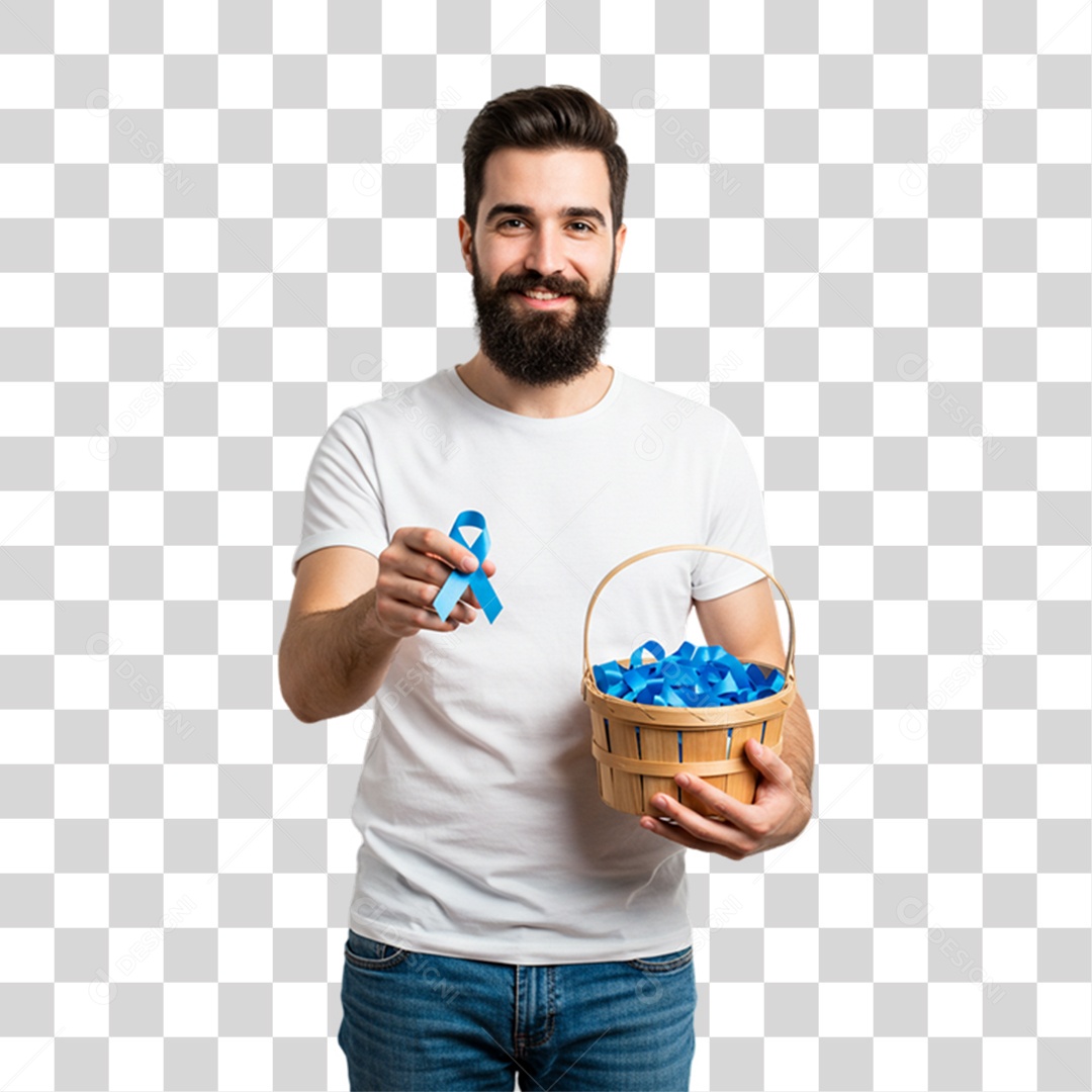 Homem com Laço Azul Novembro Azul PNG Transparente