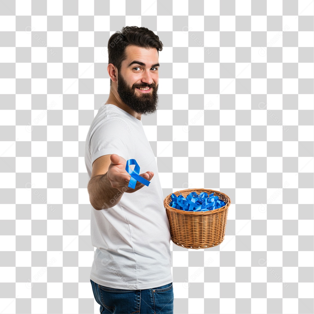 Homem com Laço Azul Novembro Azul PNG Transparente