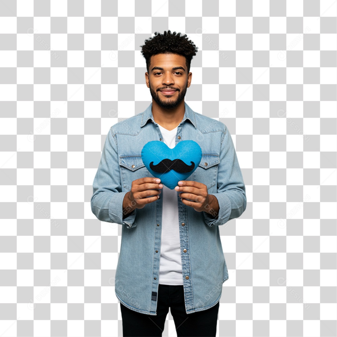 Homem com Coração Azul Novembro Azul PNG Transparente