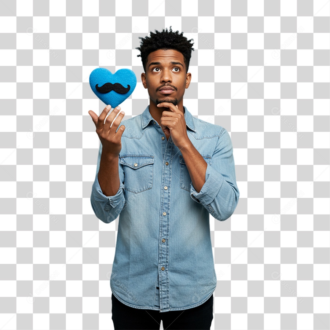 Homem com Coração Azul Novembro Azul PNG Transparente