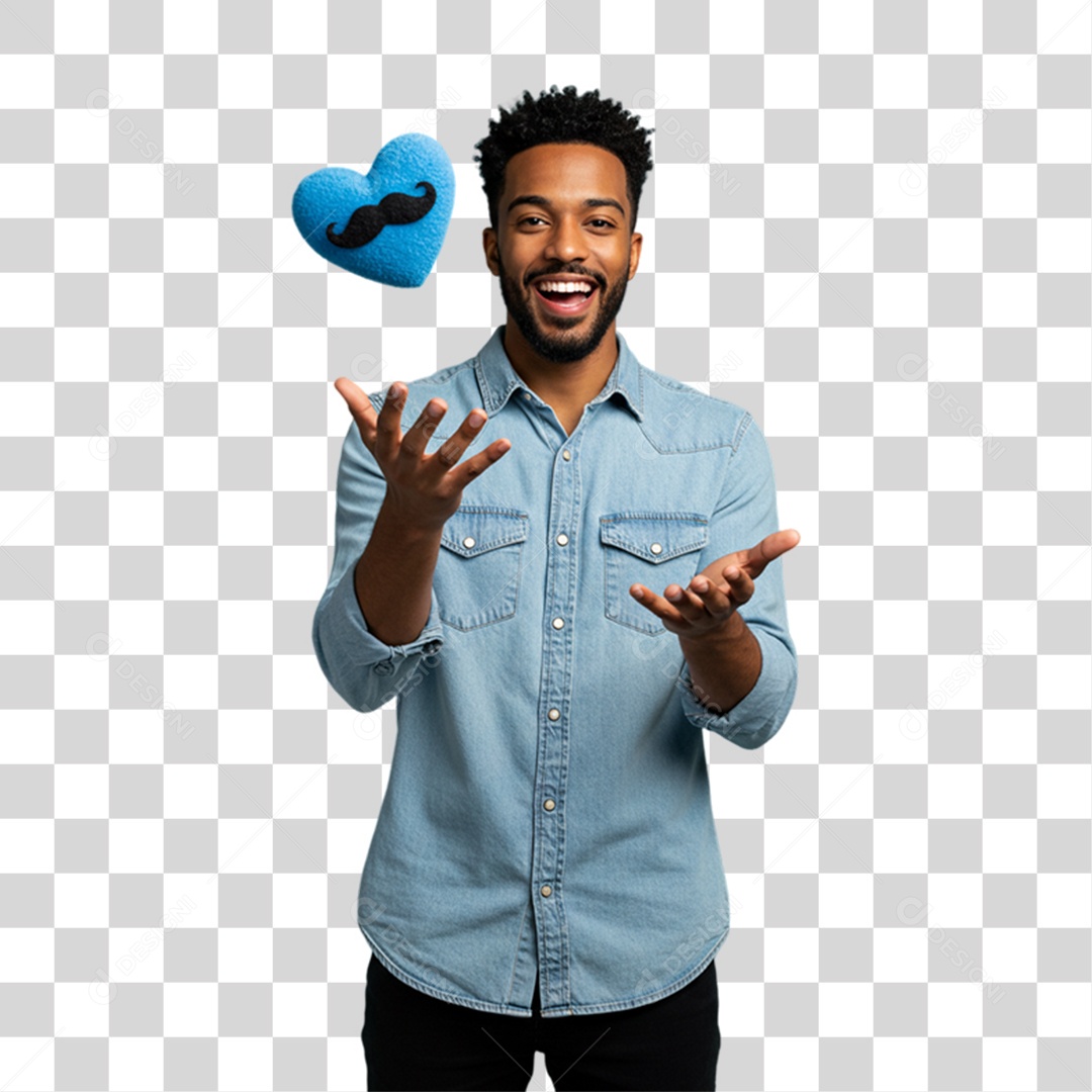 Homem com Coração Azul Novembro Azul PNG Transparente