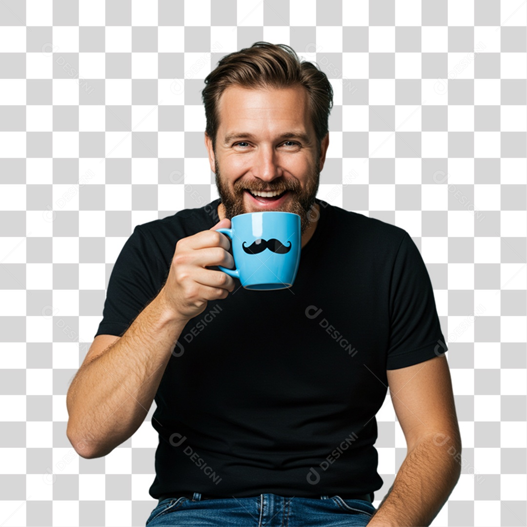 Homem com Caneca Azul Novembro Azul PNG Transparente