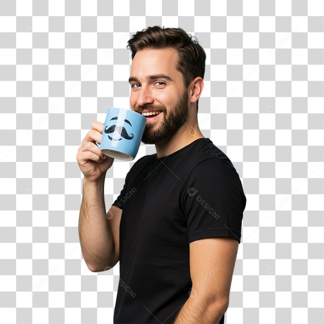 Homem com Caneca Azul Novembro Azul PNG Transparente