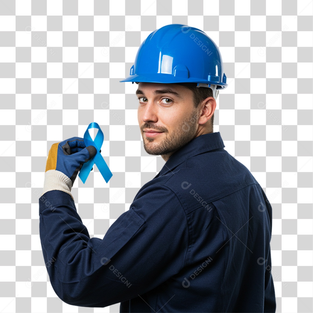 Homem com Laço Azul Novembro Azul PNG Transparente