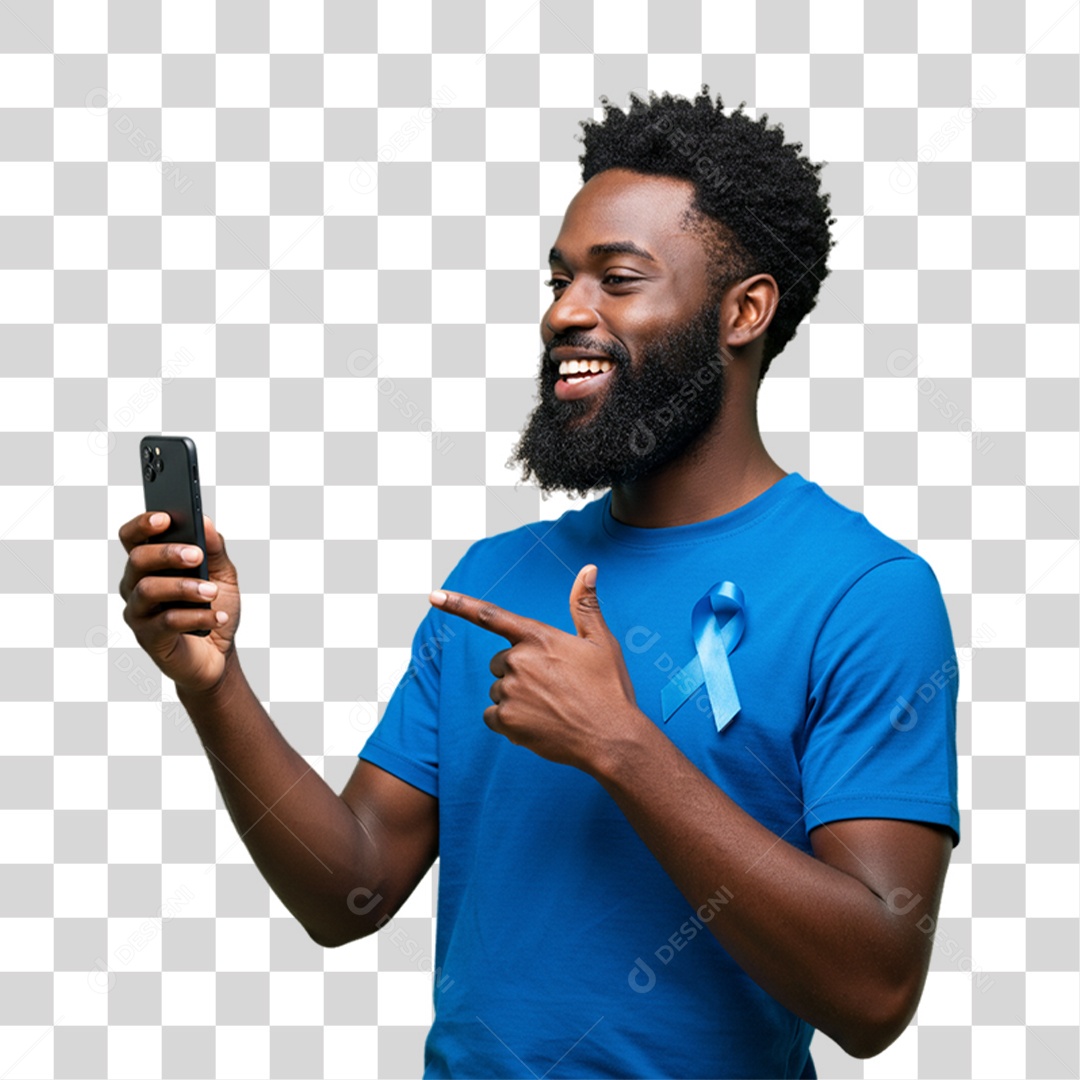 Homem com Laço Azul Novembro Azul PNG Transparente