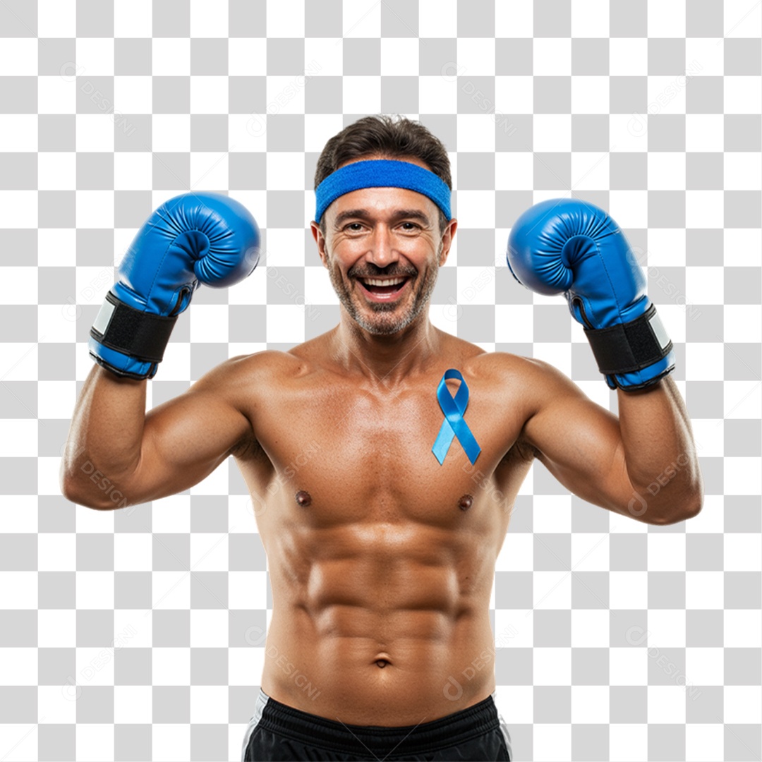 Homem com Laço Azul Novembro Azul PNG Transparente