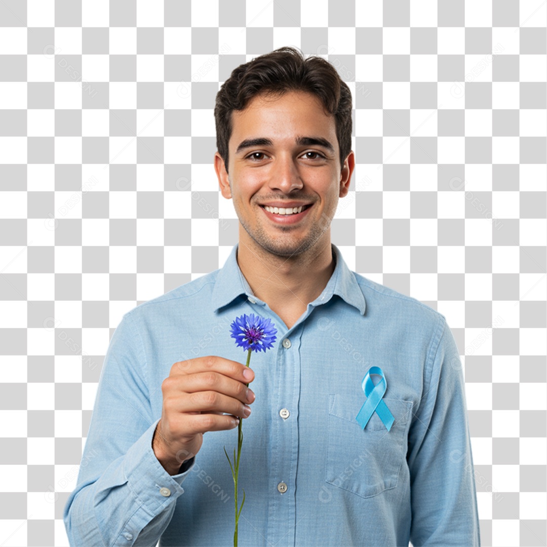 Homem com Laço Azul Novembro Azul PNG Transparente