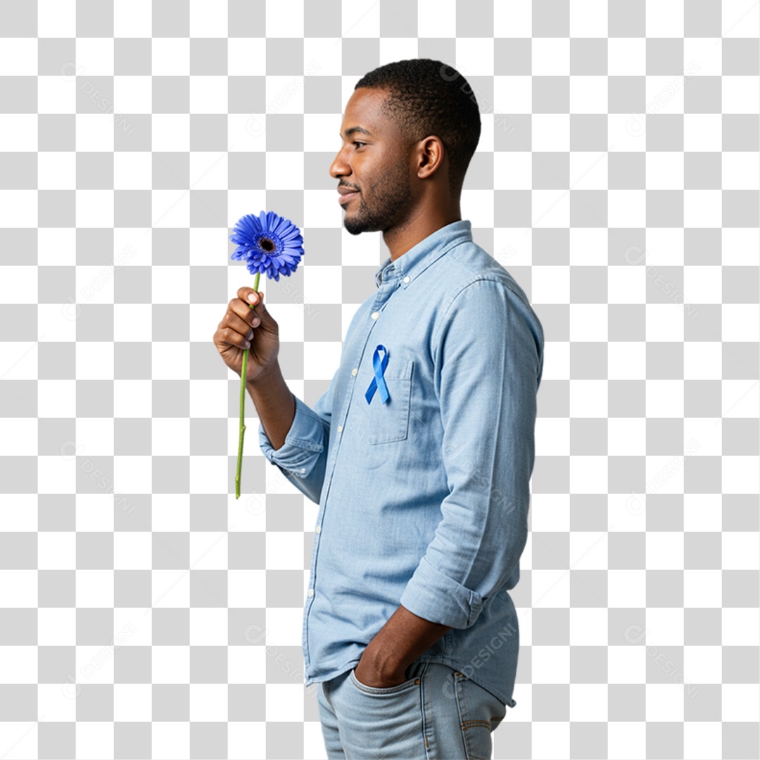 Homem com Laço Azul Novembro Azul PNG Transparente