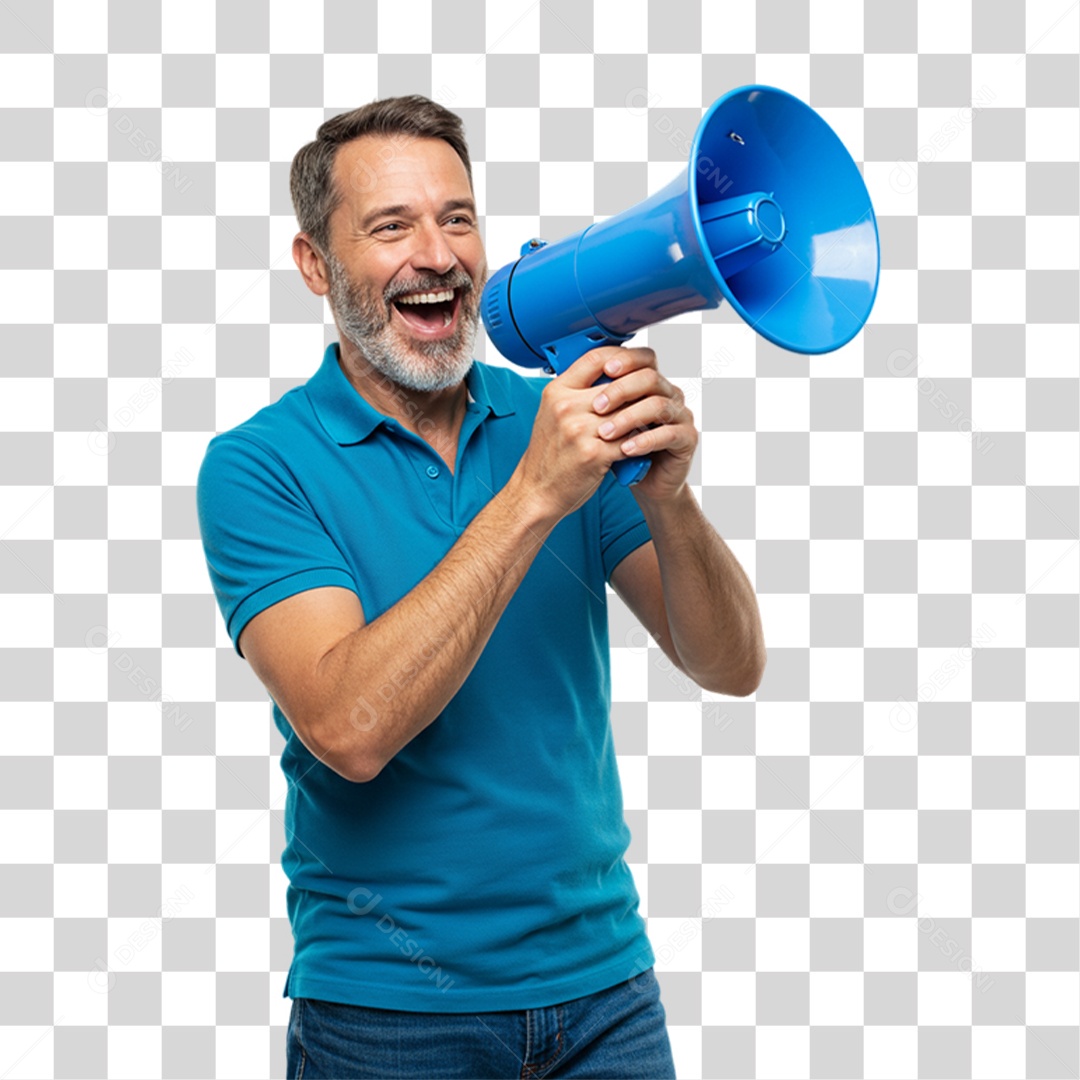 Homem com Megafone Auto Falante PNG Transparente