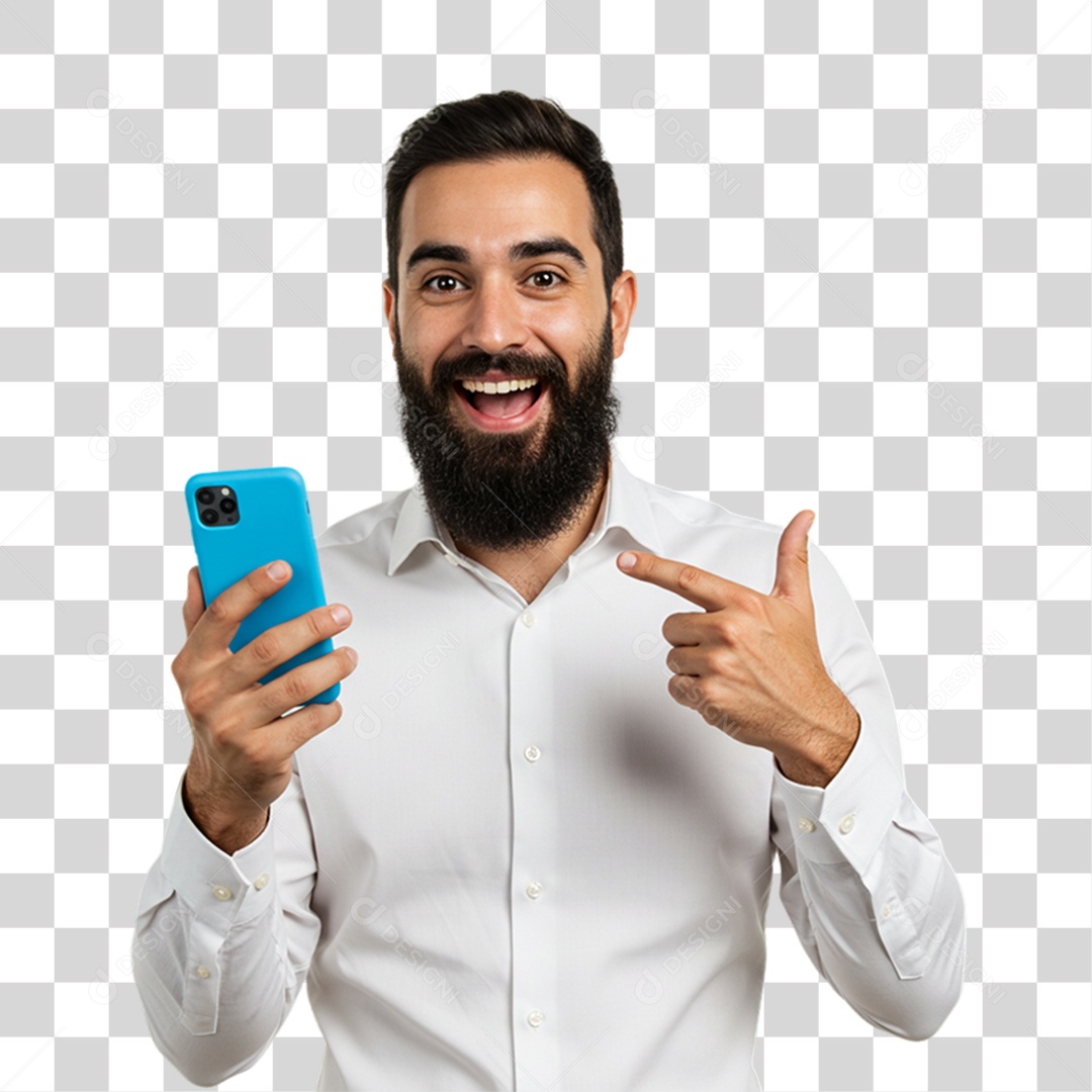 Homem com Celular Azul Novembro Azul PNG Transparente