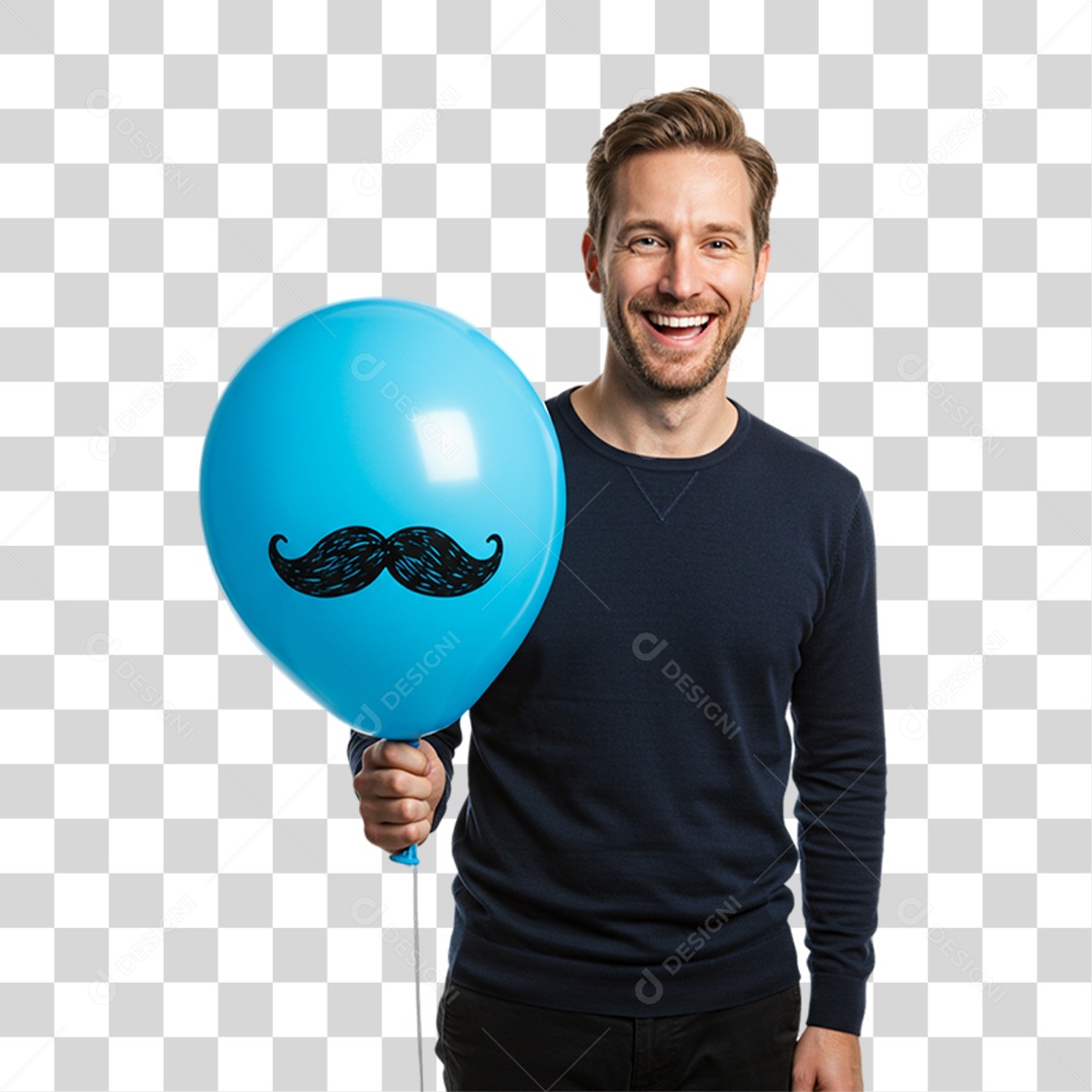 Homem com Balão Azul Novembro Azul PNG Transparente