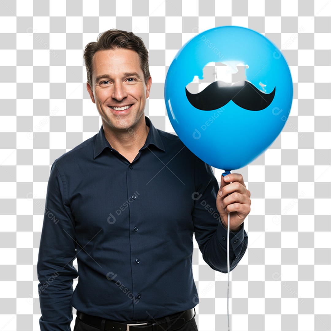 Homem com Balão Azul Novembro Azul PNG Transparente